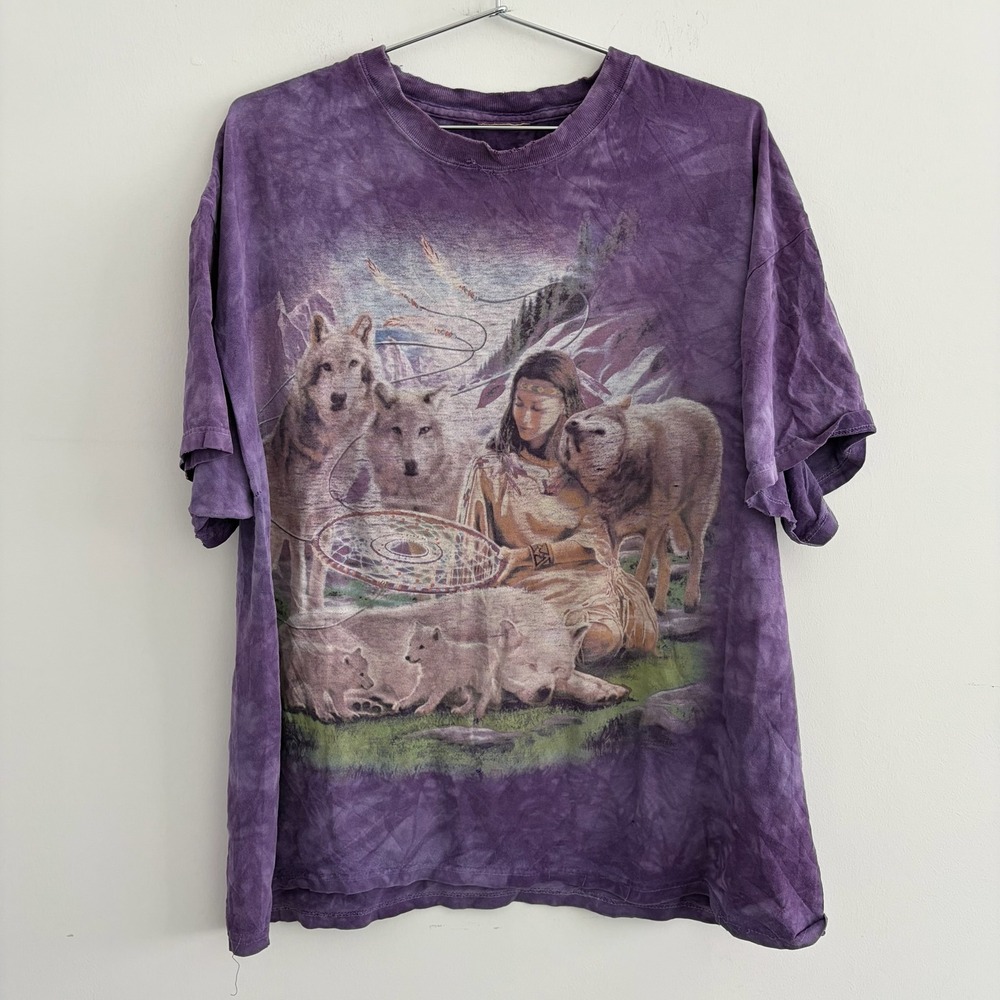 The Mountain Wolf Dreamcatcher Purple Tie Dye Graphic T Shirt Mens XL